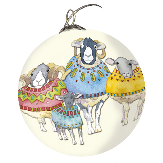 Emma Ball Sheep In Sweaters Hand-Painted Glass Bauble