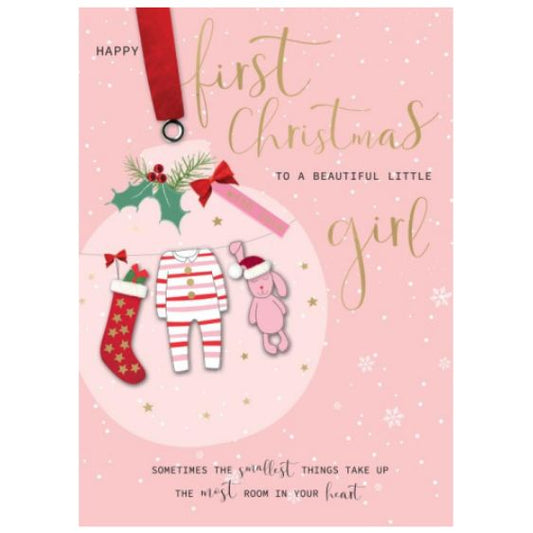 Baby Girl's 1st Christmas Greetings Card