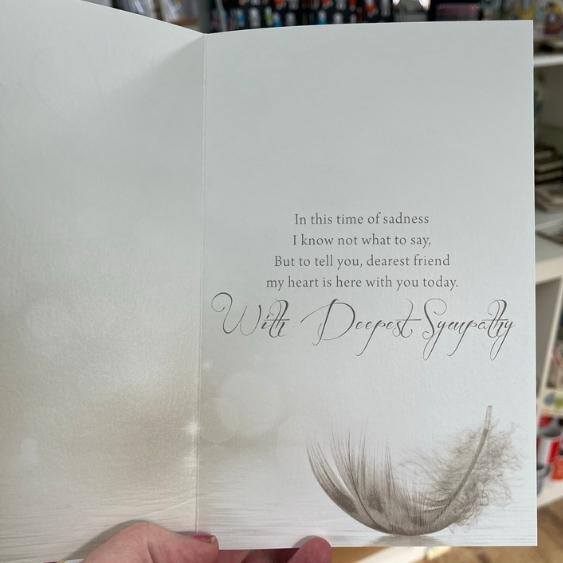 Deepest Sympathy Feather Greetings Card (inside)