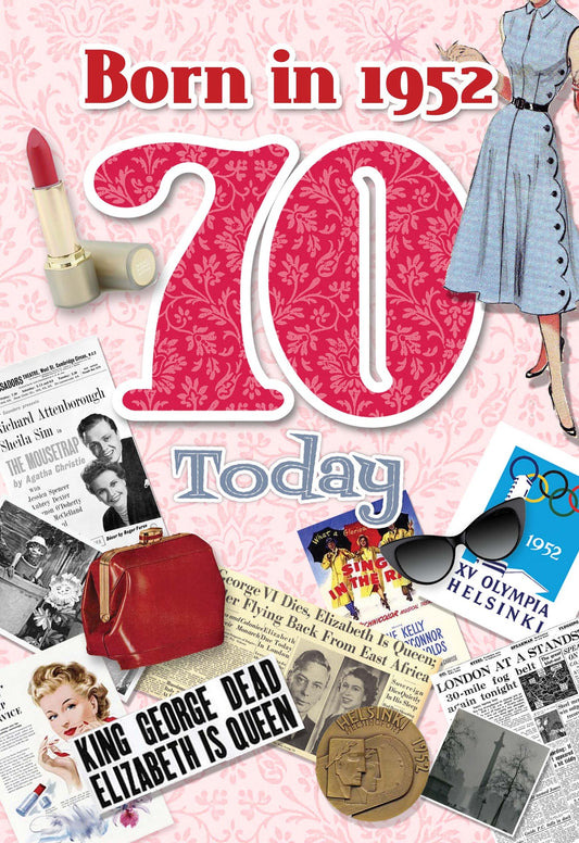 70th Female Year You Were Born 1952 Greetings Card