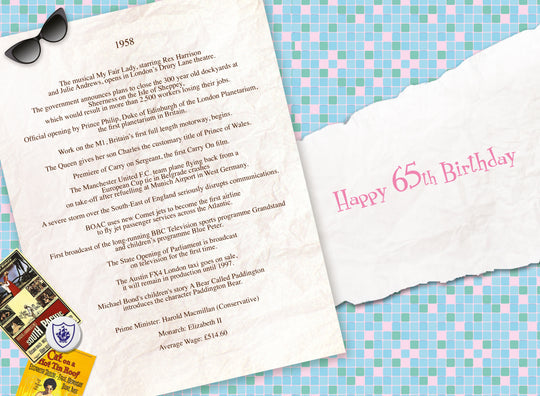 65th Female Year You Were Born 1958 Greetings Card (inside)