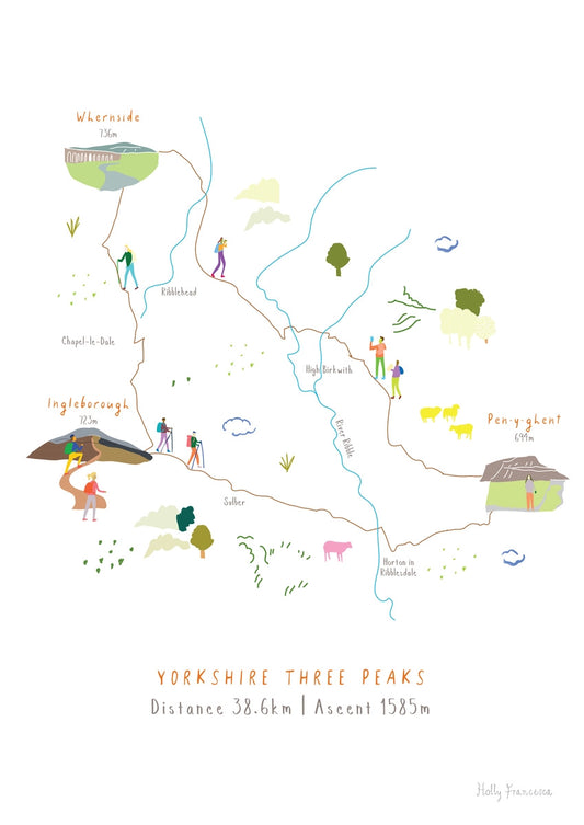 Holly Francesca Yorkshire Three Peaks Route Map - A4 Print