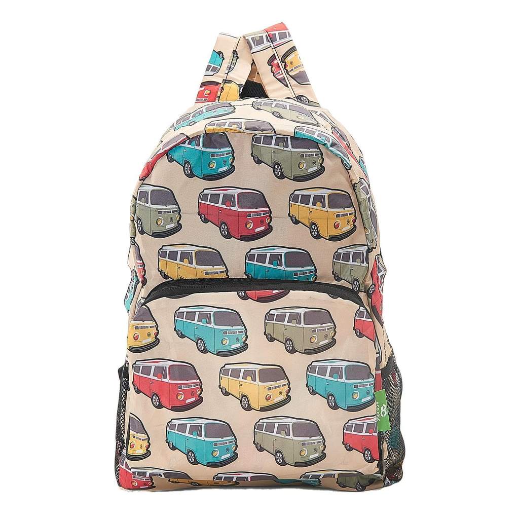 Eco Chic Lightweight Foldable Recycled Backpack - Beige Camper Vans