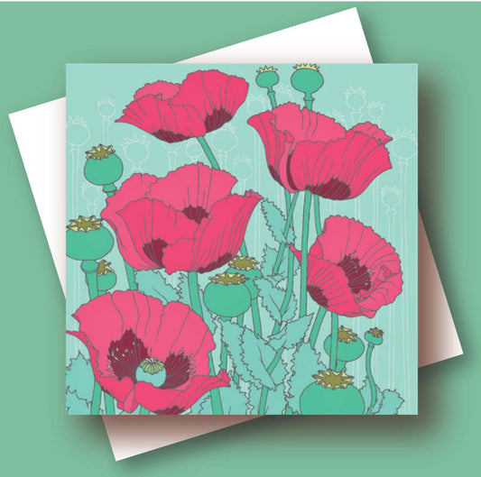 Papaver Somniferum (Poppies) Umbellifer Botanical Greetings Card
