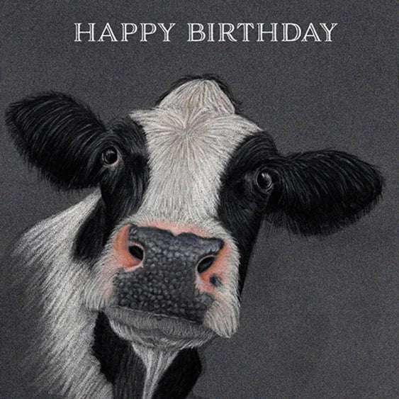 "Happy Birthday" featuring an Cow. Produced with a embossed finish.
