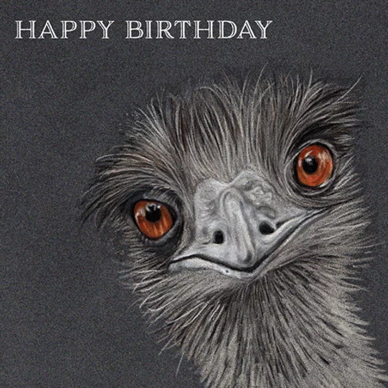 "Happy Birthday" featuring an Emu .Produced with a embossed finish.