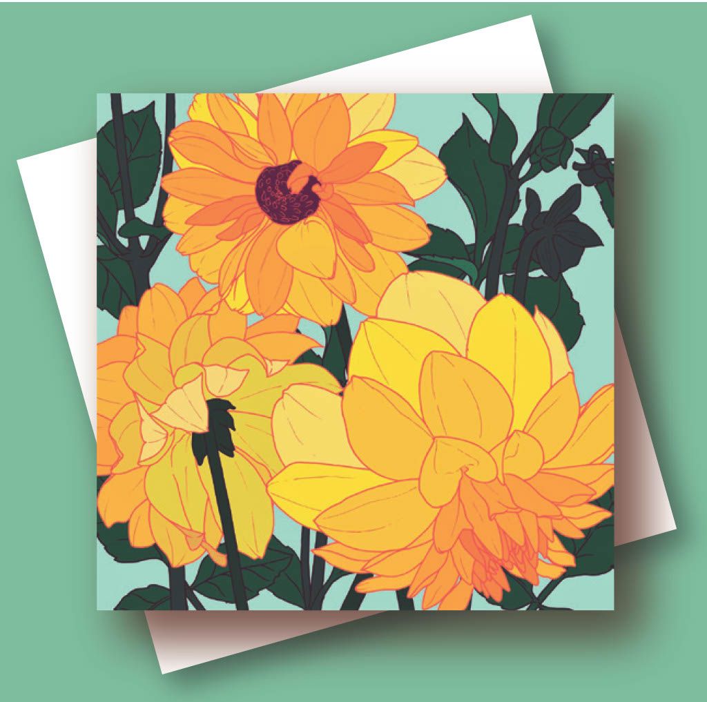 Helmsley Dahlias Umbellifer Botanical Greetings Card