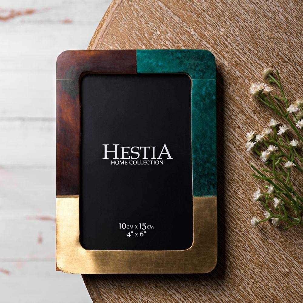 Hestia Global Artisan Malachtite Green, Brown & Gold Resin Photo Frame 4" x 6"