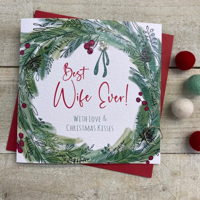Wife Mistletoe Wreath Christmas Greetings Card