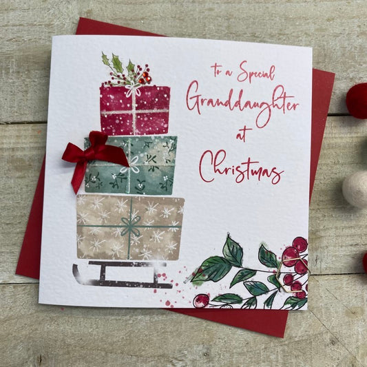 Granddaughter Christmas Presents Sledge Christmas Greetings Card