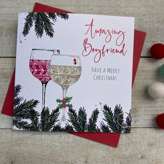 Boyfriend Wine Glasses Christmas Greetings Card