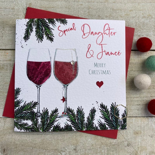 Daughter and Fiancé Wine Glasses Christmas Greetings Card