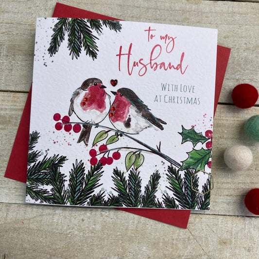 Husband Two Robins Christmas Greetings Card