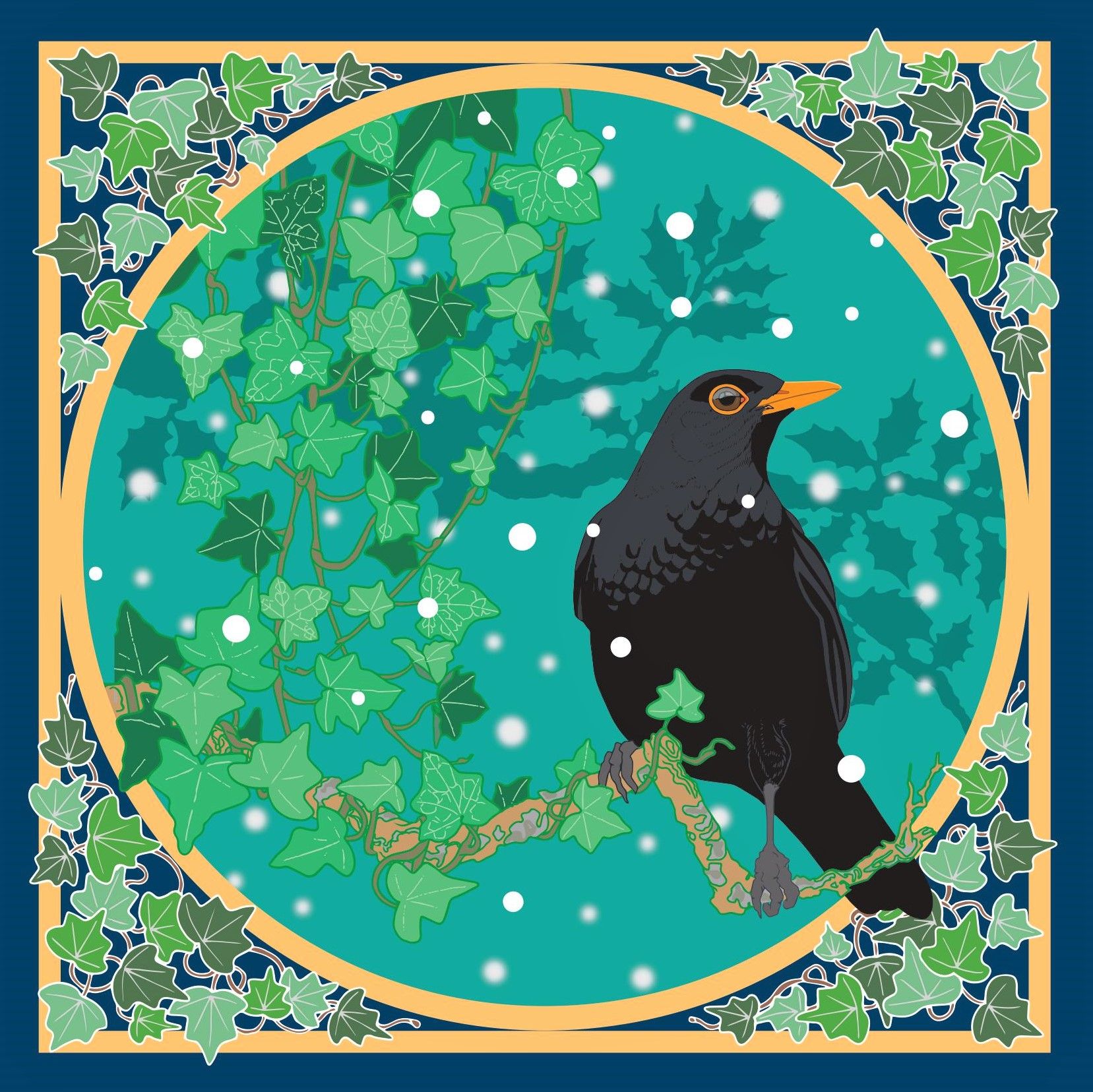 Blackbird With Ivy Umbellifer Charity Christmas Card