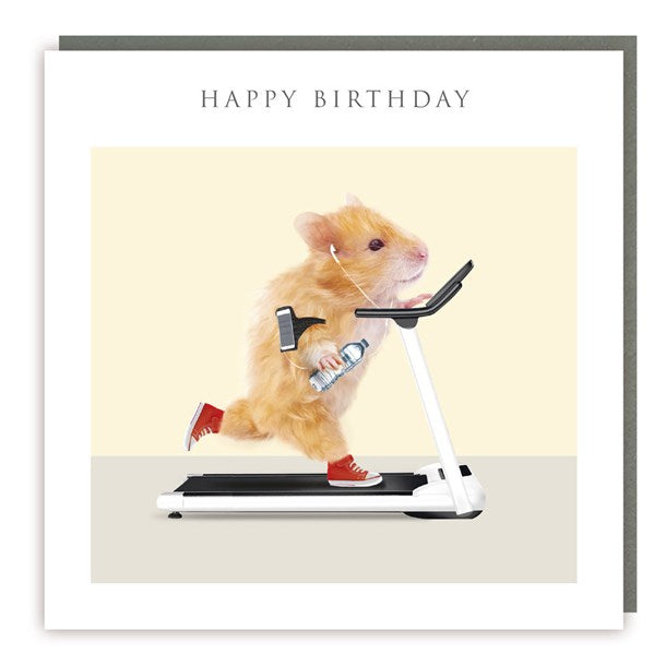 Hamster On A Treadmill Happy Birthday Card