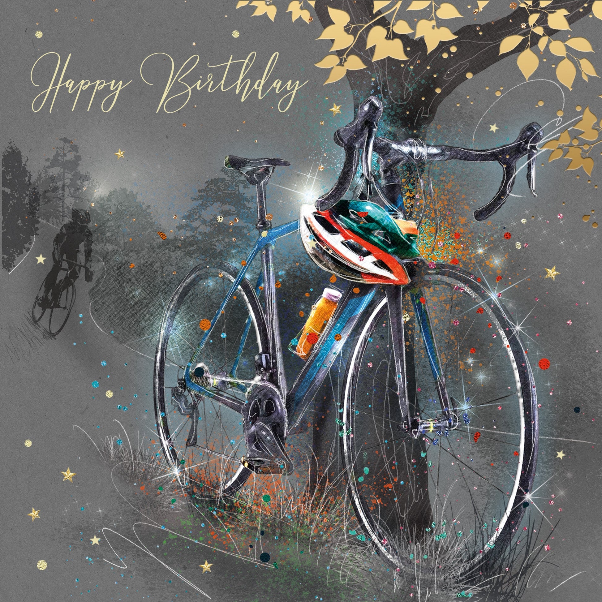 Leaning Bike Happy Birthday Greetings Card