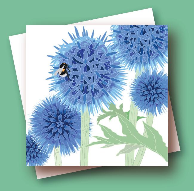 Globe Thistle & Bee Umbellifer Botanical Greetings Card