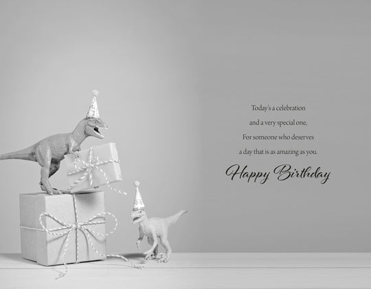 Nephew Dinosaur presents Birthday Greeting Card (inside)
