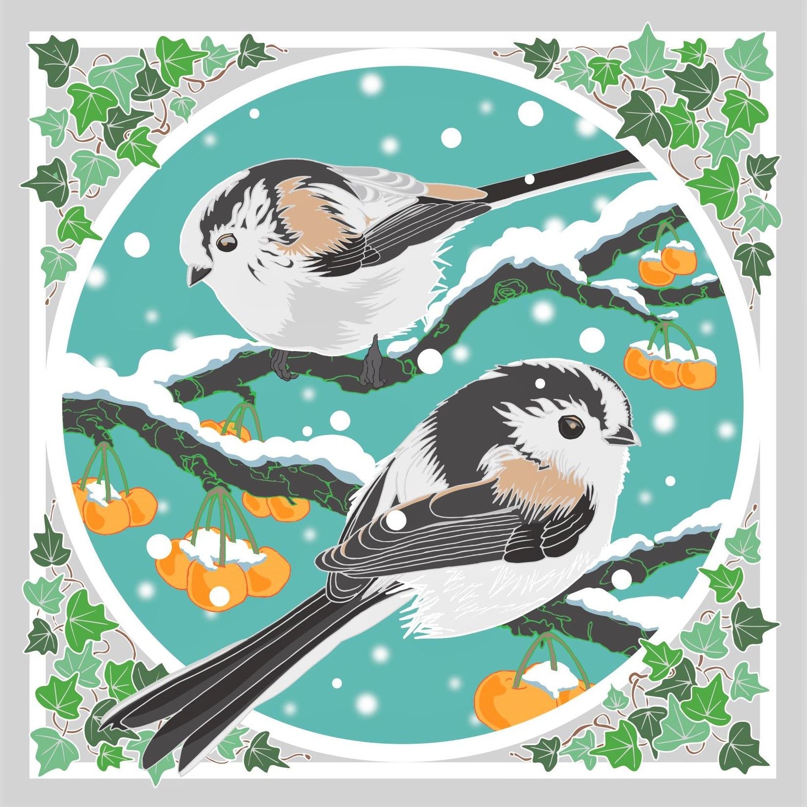 Long-Tailed Tits and Crabapples Umbellifer Charity Christmas Card