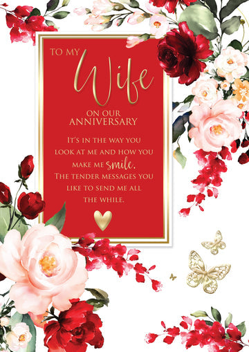 To my Wife Roses 6 Page Booklet Luxury Anniversary Greetings Card