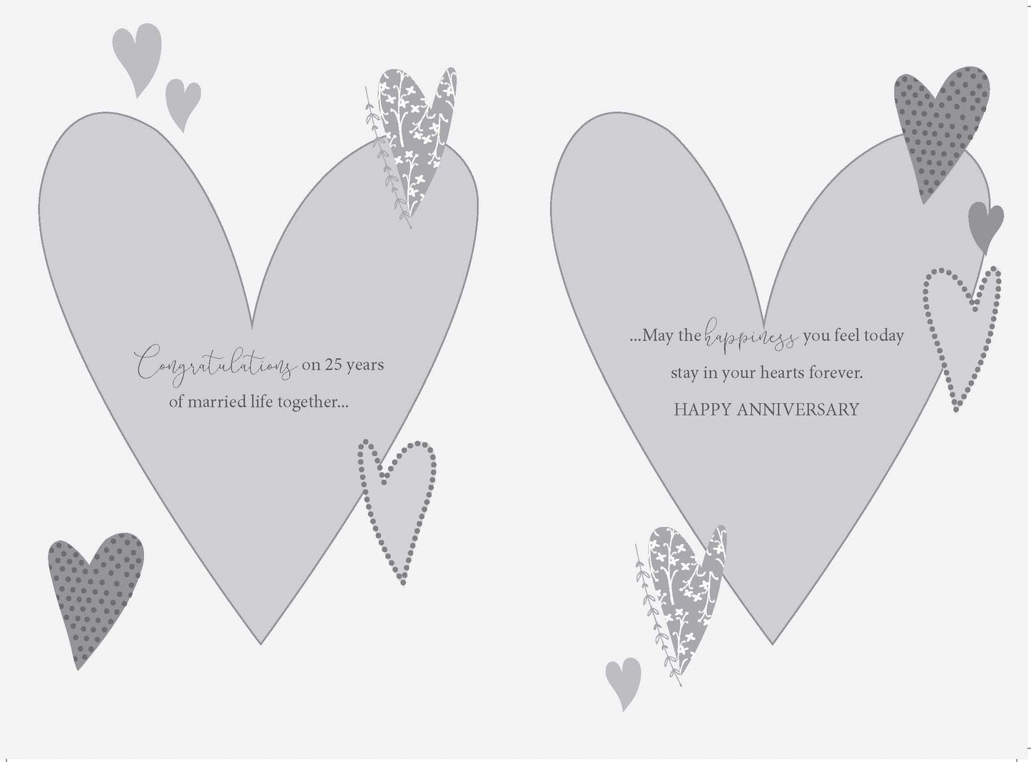Silver Wedding Anniversary Hearts Greeting Card (inside)