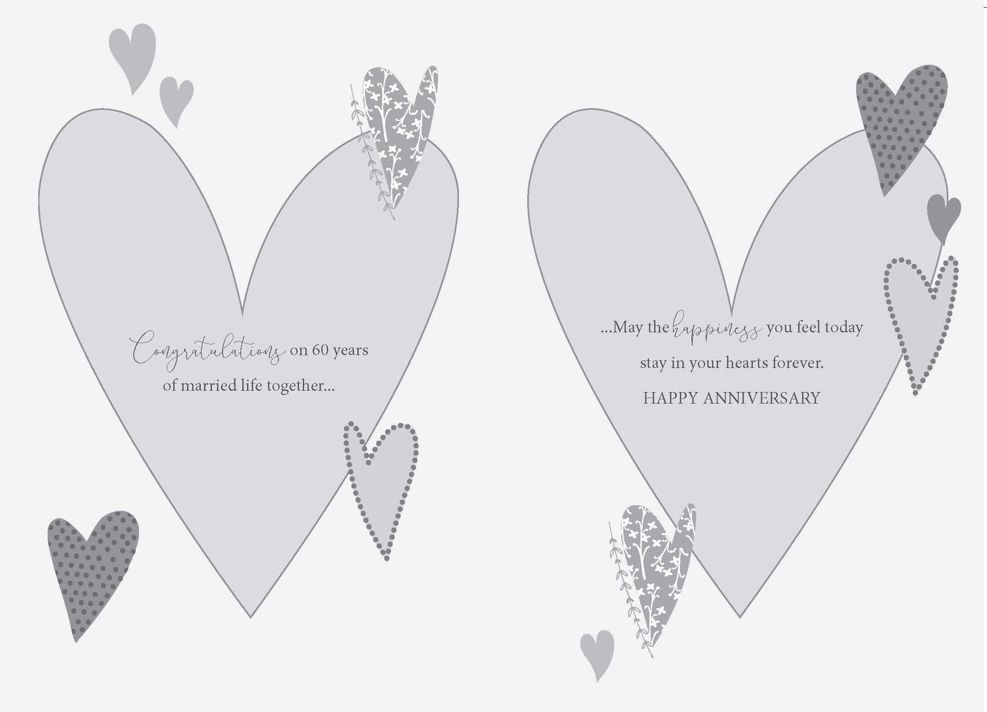 Diamond Wedding Anniversary Hearts Greeting Card (inside)