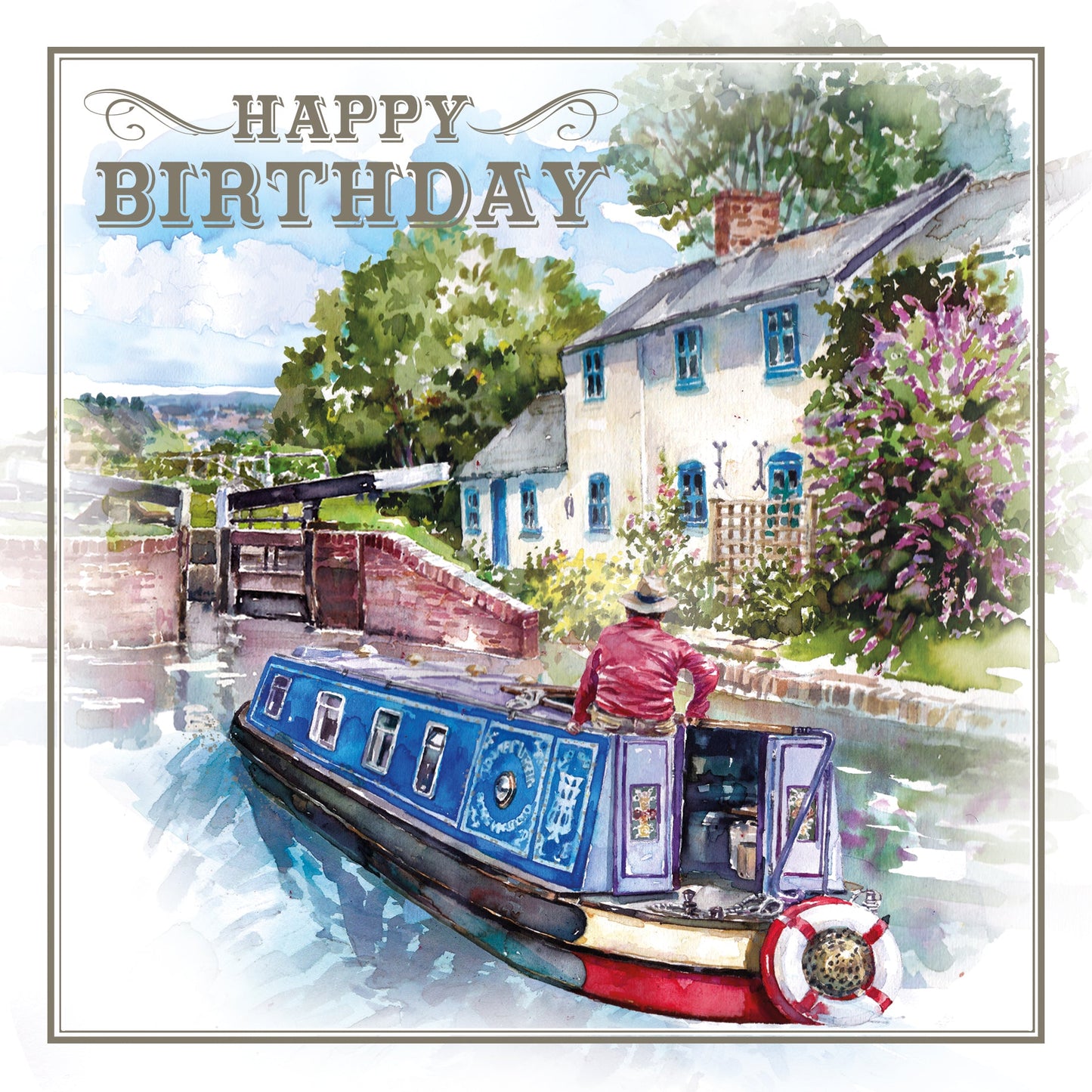 Canal Narrowboat Birthday Greetings Card