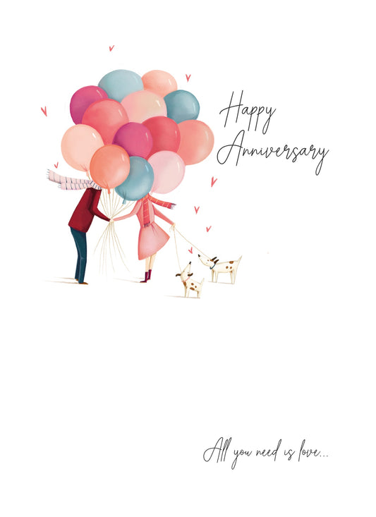Happy Anniversary Balloons and Dogs Greetings Card