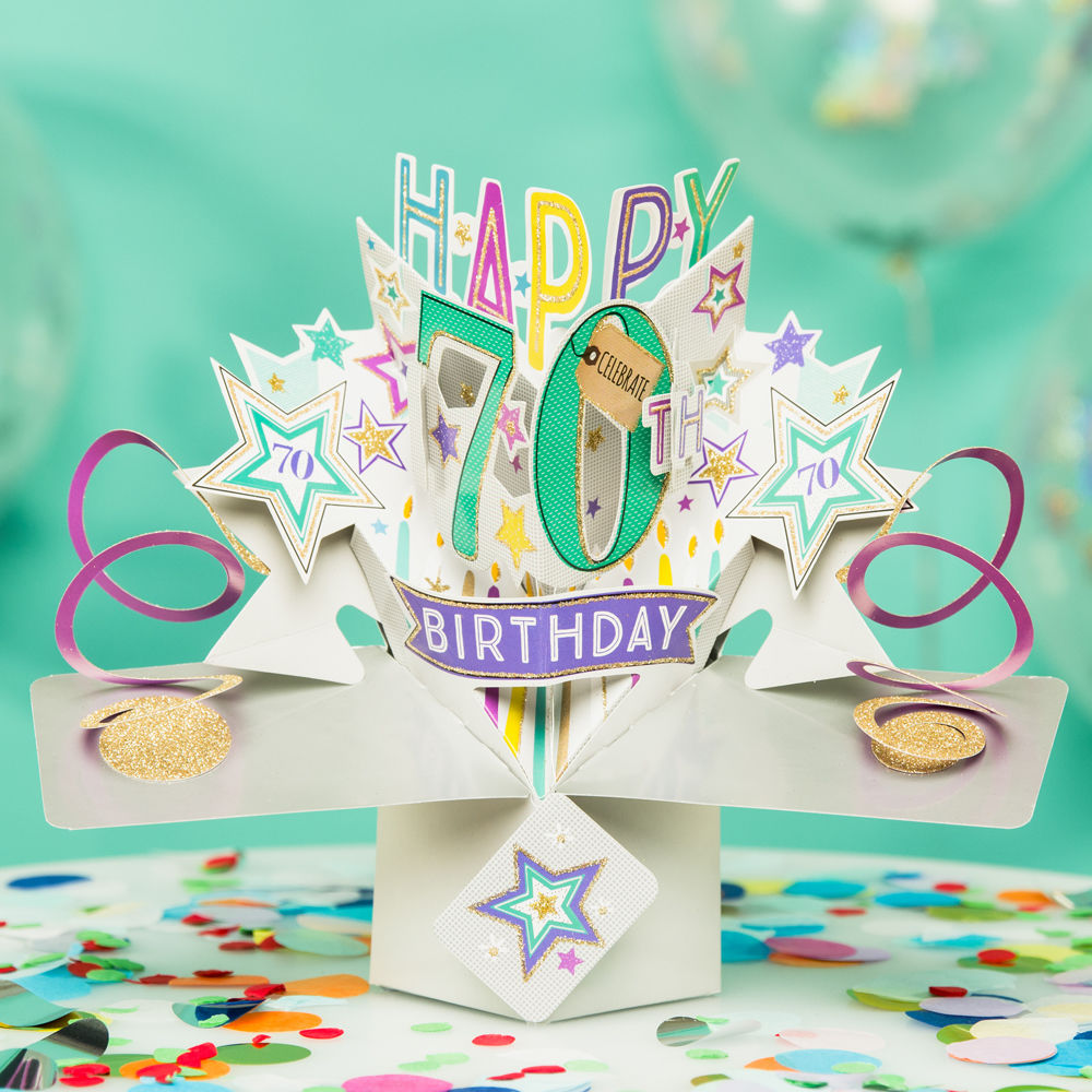 70th Birthday Stars - Pop Up Greetings Card
