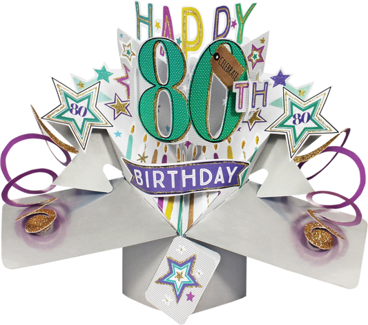 80th Birthday Stars - Pop Up Greetings Card