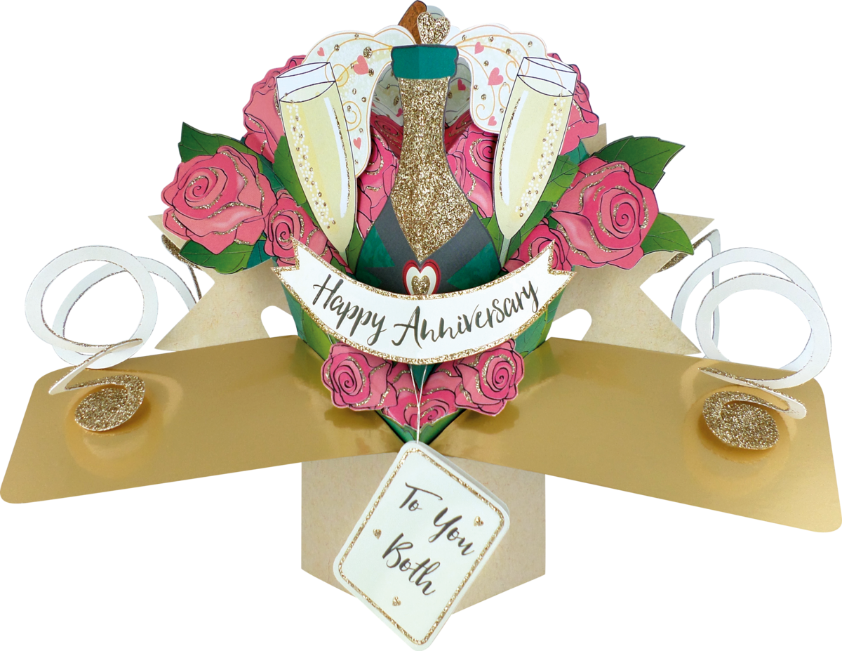 Happy Anniversary Champagne and Glasses - Pop Up Greetings Card