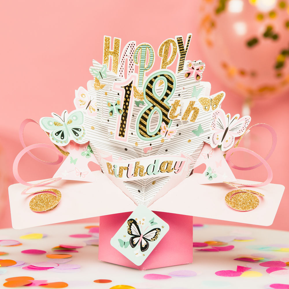 18th Birthday Butterfly - Pop Up Greetings Card