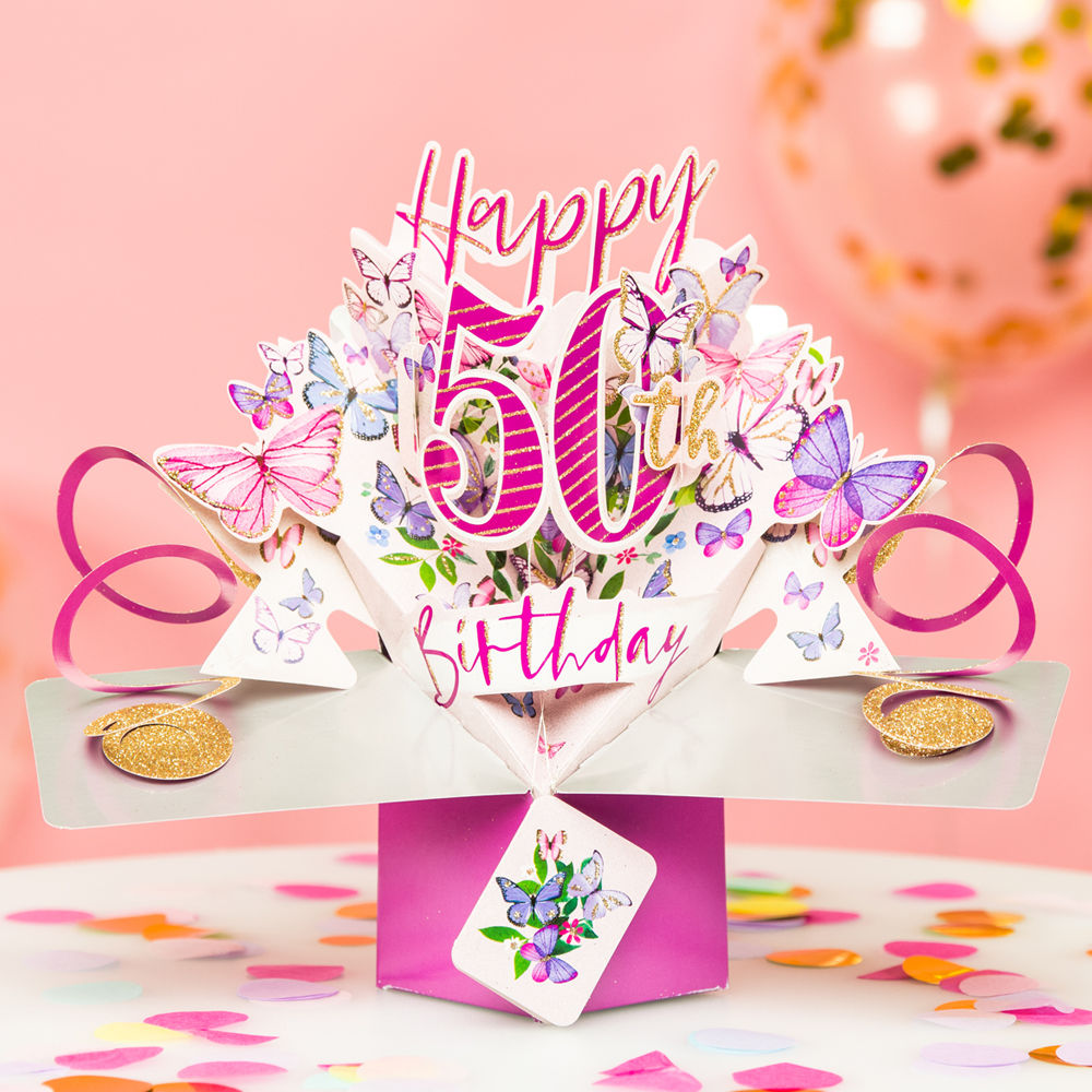 50th - Pop Up Butterflies Greetings Card