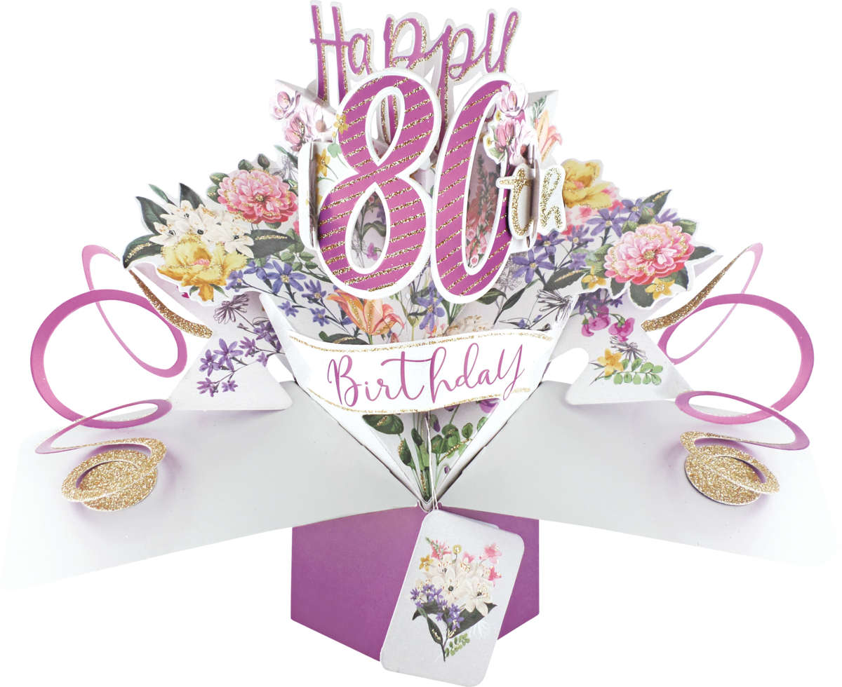 80th Birthday Flowers - Pop Up Greetings Card