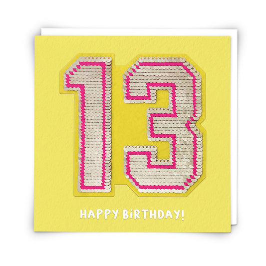 Thirteen Greetings Card With Sequin Patch
