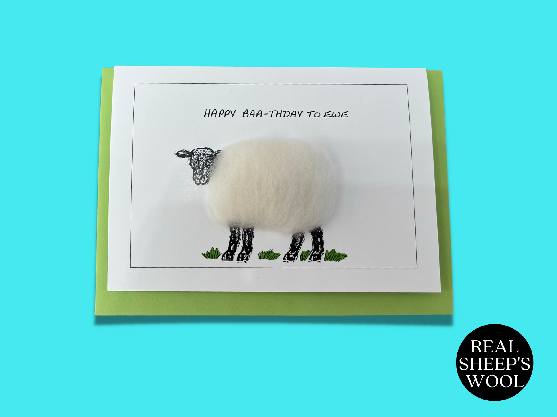 Happy Baa-thday To Ewe - Real Sheep's Wool Greetings Card