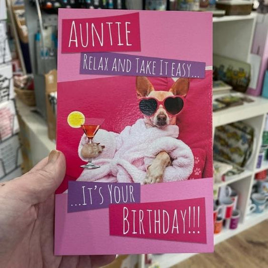 Auntie Relaxing Dog Birthday Greeting Card