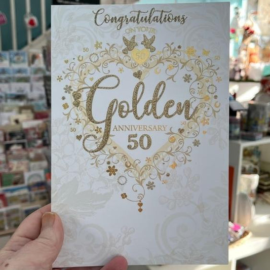 Golden Wedding Anniversary Heart Greeting Card