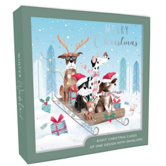 Dogs In Sleigh Christmas 8 Card Pack