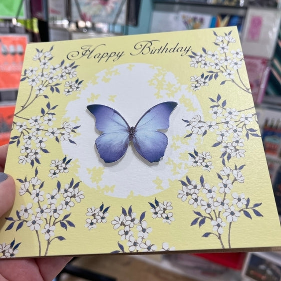 Birthday Greetings Card White Flowers & Butterfly - Instore