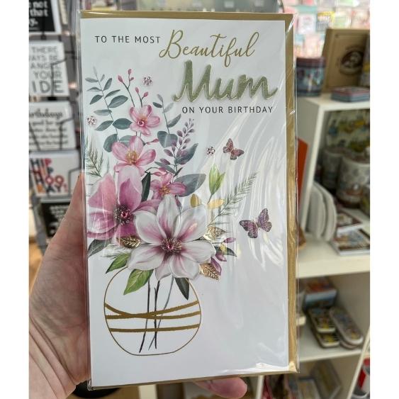 Happy Birthday Mum Vase Of Flowers Greetings Card