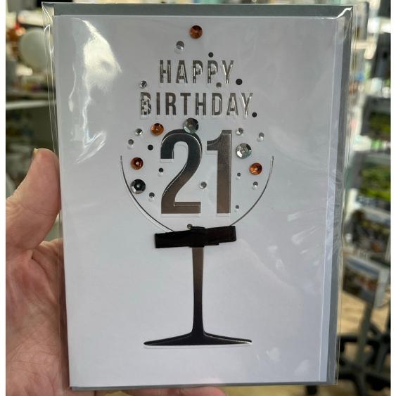 21th Birthday  - Champagne Glass Greetings Card
