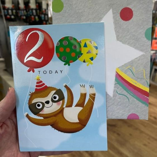 2nd Birthday Sloth Greetings Card