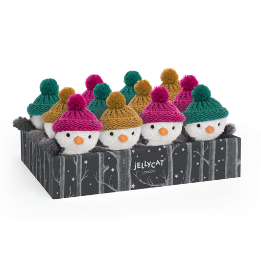 Jellycat Wee Winter Penguin With Bobble Hat (Fucshia Pink, Mustard and Teal)