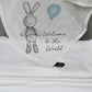 Welcome Balloon Bunny 100% Cotton Muslin Square (Blue)