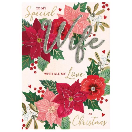 Wife Poinsettia Luxury Christmas Greetings Card