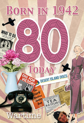 80th Female Year You Were Born 1942 Greetings Card