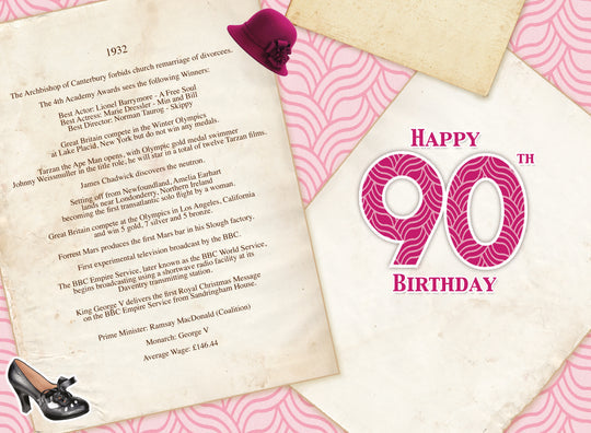 90th Female Year You Were Born 1932 Greetings Card (inside)
