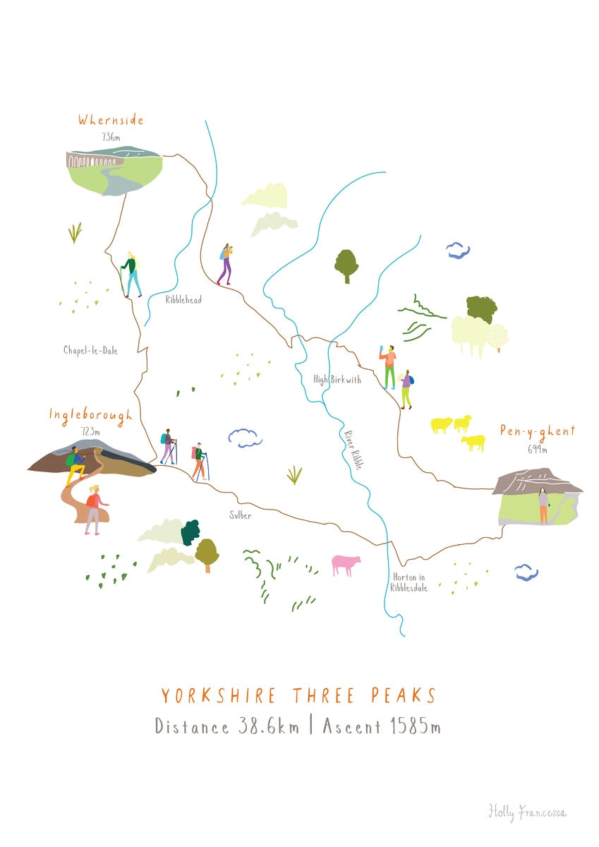 Holly Francesca Yorkshire Three Peaks Route Map - A4 Print