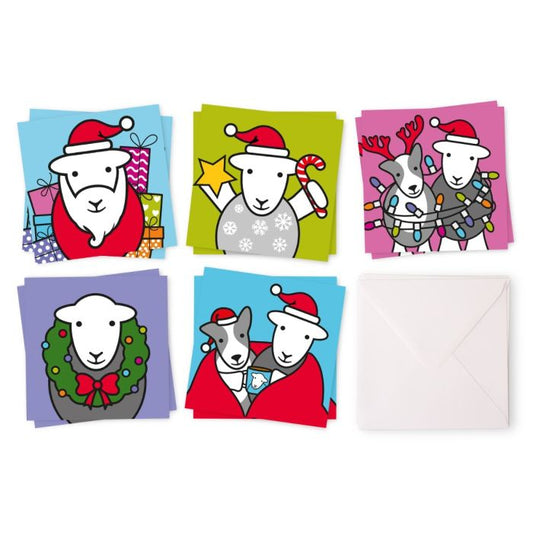 Herdy Sheep Cute Festive Christmas 10 Cards Pack